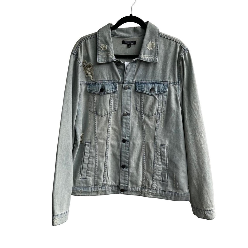 ELWOOD Distressed Light Wash Denim Jacket Size L